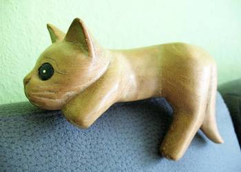 KOT - stylowy - Drewno Stara Figurka rzeźba Indonezja - 9 x 17 x 7 cm