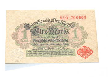 Stary banknot 1 Marka mark Niemcy 1914 antyk