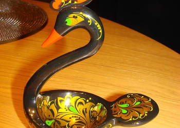 Chochłoma drewniany zdobiony łabędź miseczka