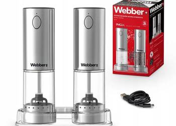 Elektryczny młynek do soli i pieprzu akumulatorowy USB zestaw 2 sztuki reg…