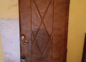 Drzwi retro PRL 205x85 cm z oryginalnym obiciem SKAJ, vintage, klamka
