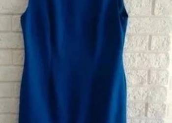 Sukienka granatowa krótki rękaw z baskinką elegancka wyjściowa ołówkowa