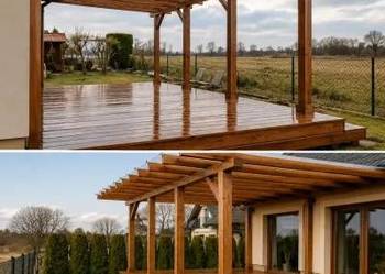 Taras drewniany, zadaszenie tarasu, pergola, weranda drewniana