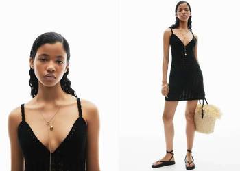 czarna sukienka o wyglądzie szydełkowej robótki H&m xs 34