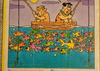 Flintston i Barney na rybach, obrazek z gumy do żucia z lat