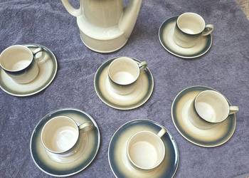 Vintage serwis kawowy porcelit Tułowice PRL | 6 filiżanek + dzbanek | Desig