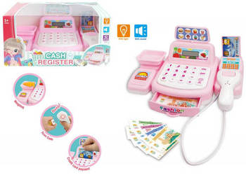 kasa sklepowa na baterie + akcesoria różowa