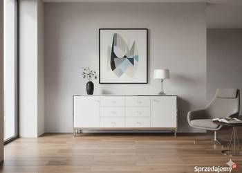 Komoda biała lustrzana glamour, noga Ludwik chrom, gałka kryształ, Okazja!!