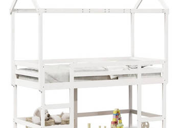 Łóżko na antresoli z drabiną i dachem białe sosna 80x200 cm WM-3282153