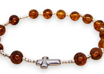 Bransoletka różaniec, dziesiątka różańca z bursztynu, BURSZTYN #1451