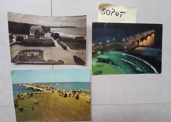Trzy stare pocztówki kartki pocztowe Sopot z czasów PRL