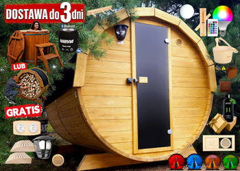 SAUNA Ogrodowa 200cm + GRATIS BECZKA 500L lub Wiata + Akcesoria