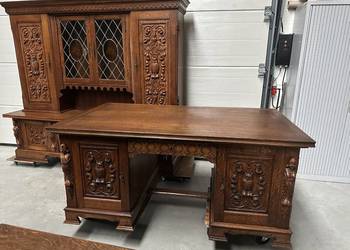 Piękny antyczny dębowy gabinet biblioteka/ kredens biurko