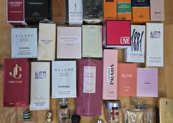 31 x Puste flakony z kartonikami po oryginalnych perfumach