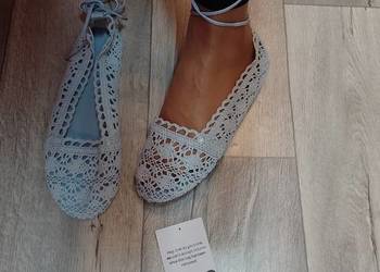 (40) ASOS/ Niebieskie, ażurowe baleriny sznurowane z Londynu, NOWE