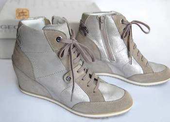 Nowe sneakersy damskie Geox D Illusion r.41 zamsz skóra srebrne szare