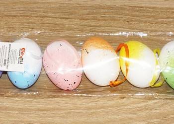 Zestaw 6 styropianowych pisanek wielkanocnych + rattanowa pleciona kulka