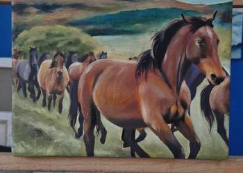 Obraz olejny Pędzące konie, 18x24cm