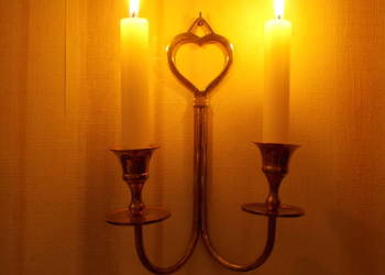 Stary Mosiężny Świecznik Wiszący z Sercem - Podwójny - Vintage