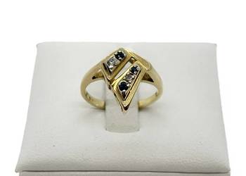 Złoty Pierścionek Próby 585 3,03g Rozmiar 10 Diamenty Szafiry Certyfikat