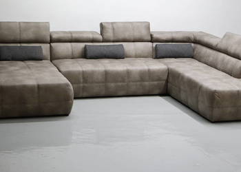 TPR WIelkie U regulowane zagłówki szaro brązowa rogówka salon sofa Narożnik