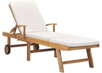 vidaXL Leżak z poduszką, lite drewno tekowe, kremowy(SKU:48022)