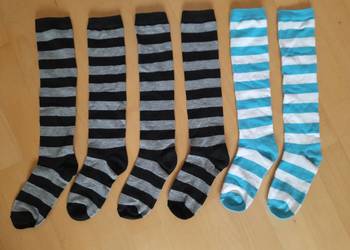 Śliczne skarpetki w paski uniwersalne podkolanówki trzy pary