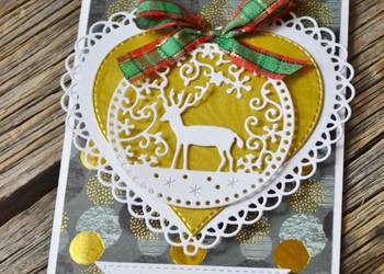 Kartka świąteczna na Boże Narodzenie z jeleniem ręcznie robiona