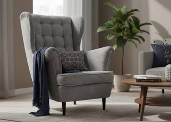 Fotel Uszak Skandynawski Sztruksowy Szary, Dostawa 0zł!