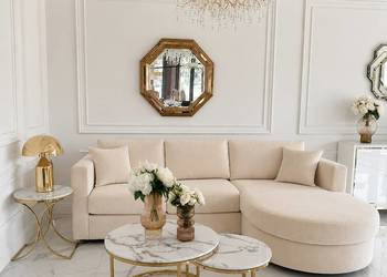 Narożnik elegancki półokrągły glamour welurowy beżowy