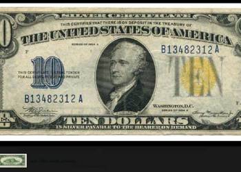 banknot 10 dolarów żółta pieczęć 1934