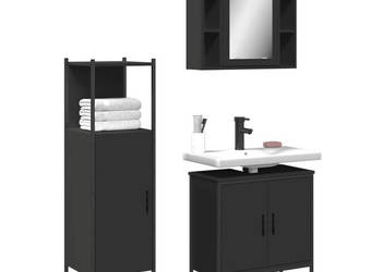 Zestaw 3 szafek łazienkowych czarny materiał drewnopochodny WM-3214760