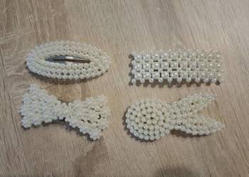 Zestaw 4 stylowych spinek do włosów, perełki, ecru