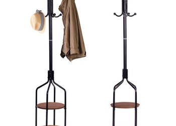 Wieszak stojący z półkami 8 haczyków 180 cm metal czarny ModernHome