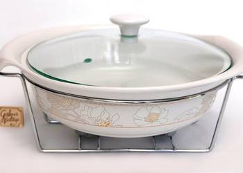 Naczynie żaroodporne ceramiczne ze stelażem, podgrzewaczem na tealight