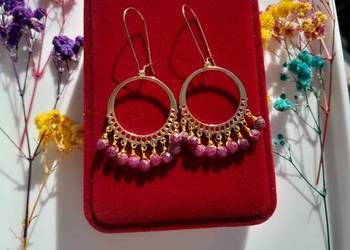 Pozłacane kolczyki z naturalnego kamienia Rubin.