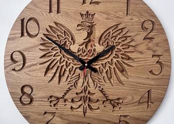 Zegar Dębowy „Orzeł” 40 cm – Lite Drewno 1 Klasy | Pamiątka Narodowa