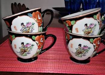 Filiżanki porcelana chińska sygnowana gejsza 4 sztuki