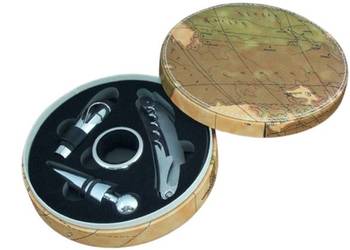 Zestaw do Wina Okrągły Mapa Zatyczka + Korkociąg + Nalewak + Pierścień