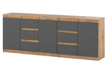 Komoda Nowoczesna Do Salonu Sypialni 6 Szuflad 200cm Dąb Wotan Szary Mat