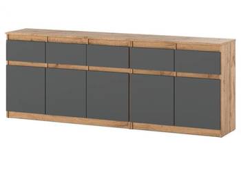 Komoda Skandynawska 200cm 5 Szuflad Pojemna Szafka Dąb Wotan Szara Mat