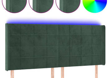 Zagłówek do łóżka z LED ciemnozielony 183x16x118/128cm aksamit WM-3124111