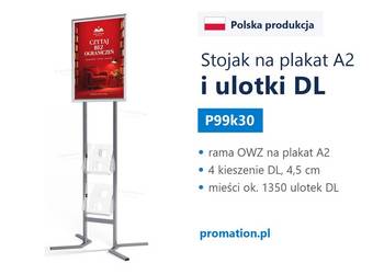 Stojak plakatowy A2 z kieszenią na ulotki DL, ekspozytor reklamowy