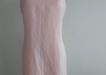 Sukienka Lniana Len Wiskoza Pastelowy Kolor Różowy Baby Pink Klasyczny Krój