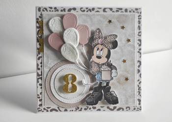 Kartka ręcznie robiona na urodziny z myszką Minnie panterka Kartka ręcznie robiona na urodziny z myszką Minnie panterka