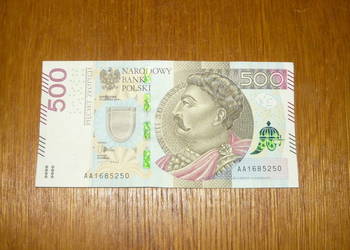 Banknot 500 zł seria AA 2016 r.