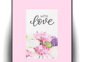 mały plakat love, różowy obrazek A4, boho plakat na ścianę