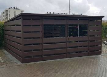 Wiata Śmietnikowa 4×3 m Ciemny Brąz Dach jednospadowy, brama