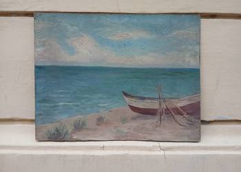 Obraz morze pejzaż morski stary łódź rybacka Bałtyk lata 40 50