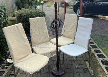 Komplet 4 krzeseł Metalowych + Lampa drewniana z Abażurem